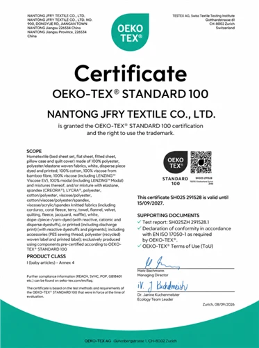 Naša tovarna pridobi certifikat OEKO-TEX STANDARD 100 za perilo za masažne mize